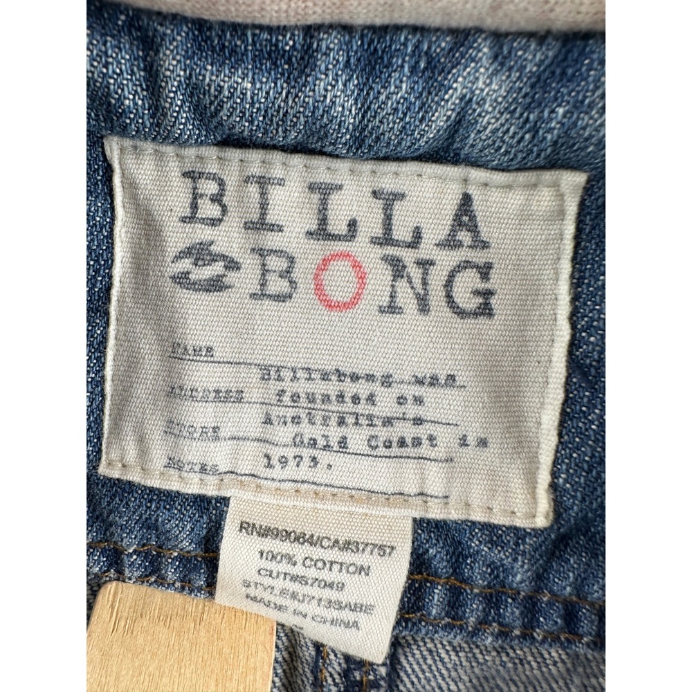 Billabong Womens Denim Moto Jacket Distressed Blue Zipper Sleeve Retro Sz Medium - Picture 5 of 14